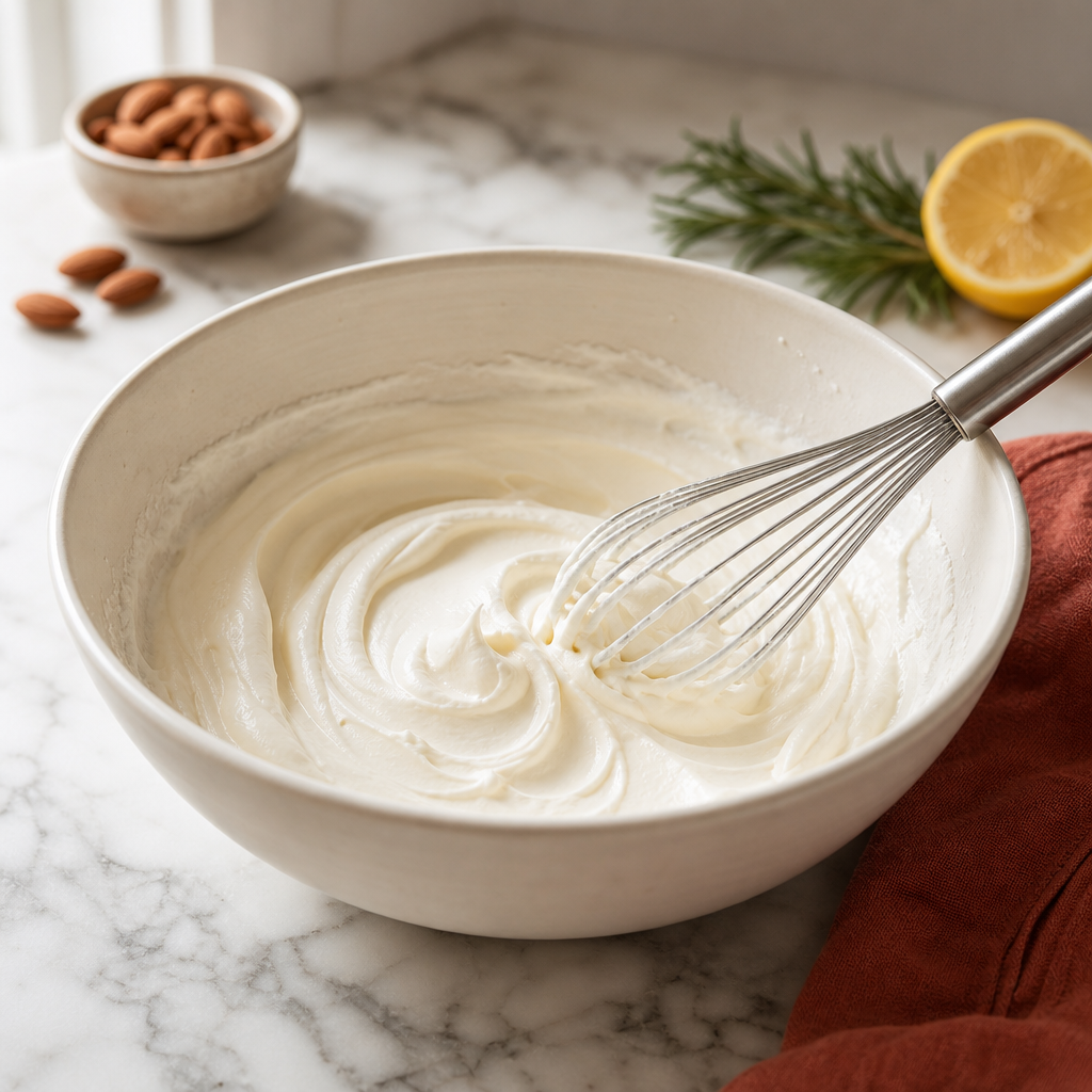 Almond Semifreddo step 5: Whip the cream