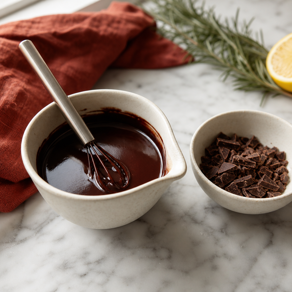 Almond Semifreddo step 8: Make the chocolate sauce