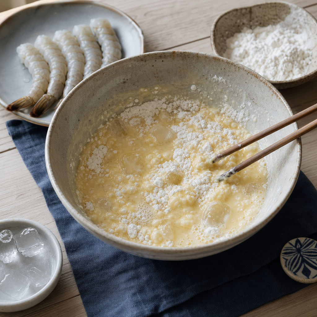 Shrimp Tempura step 6: Mix the batter late