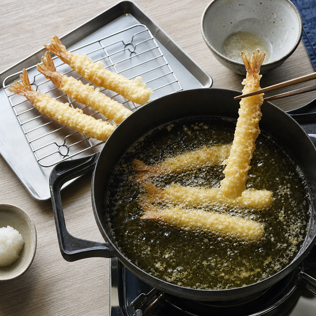 Shrimp Tempura step 8: Fry in small batches