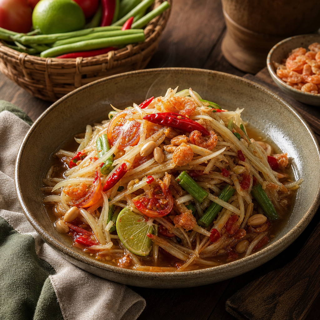 Som Tum (Green Papaya Salad) — finished dish