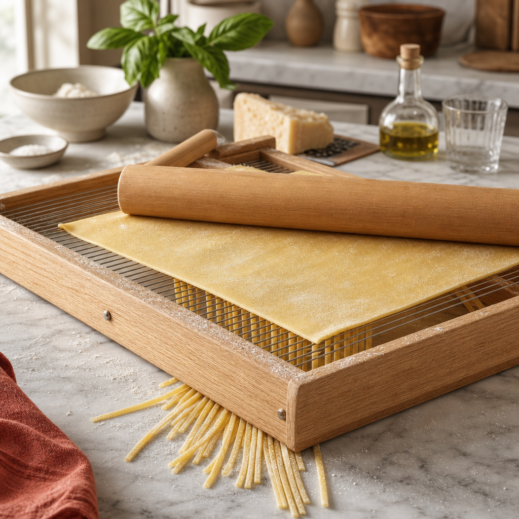 Spaghetti Alla Chitarra step 7: Cut on the chitarra