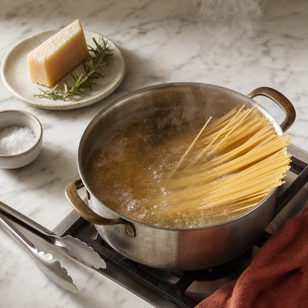 Spaghetti Cacio e Pepe step 3: Cook the spaghetti shy of al dente