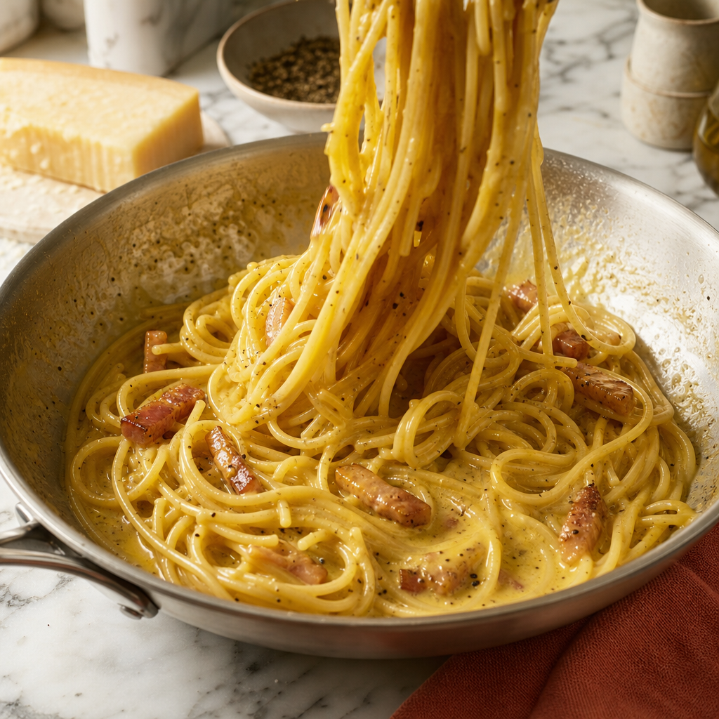Spaghetti Carbonara step 6: Make it glossy