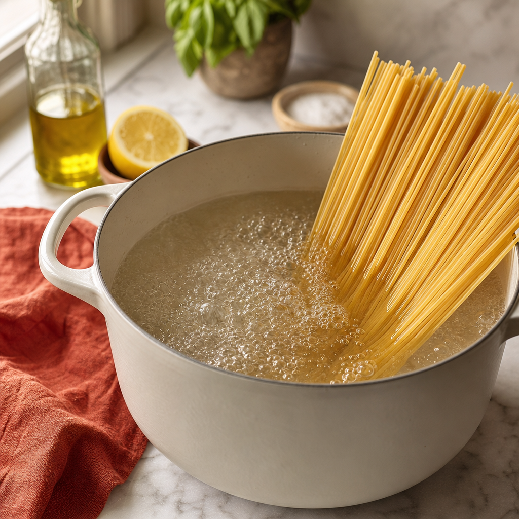 Spaghetti Frutti di Mare step 3: Start the pasta water