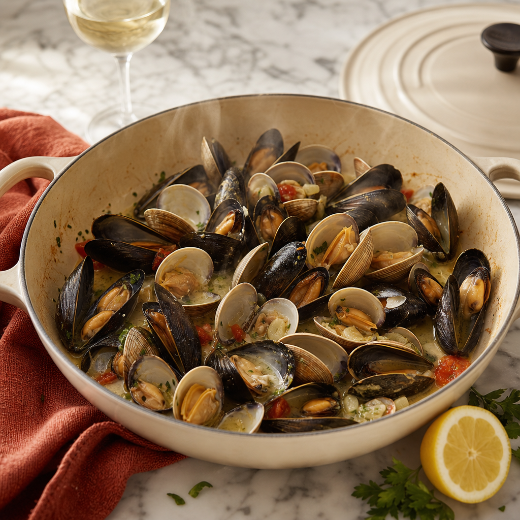 Spaghetti Frutti di Mare step 5: Open the clams and mussels