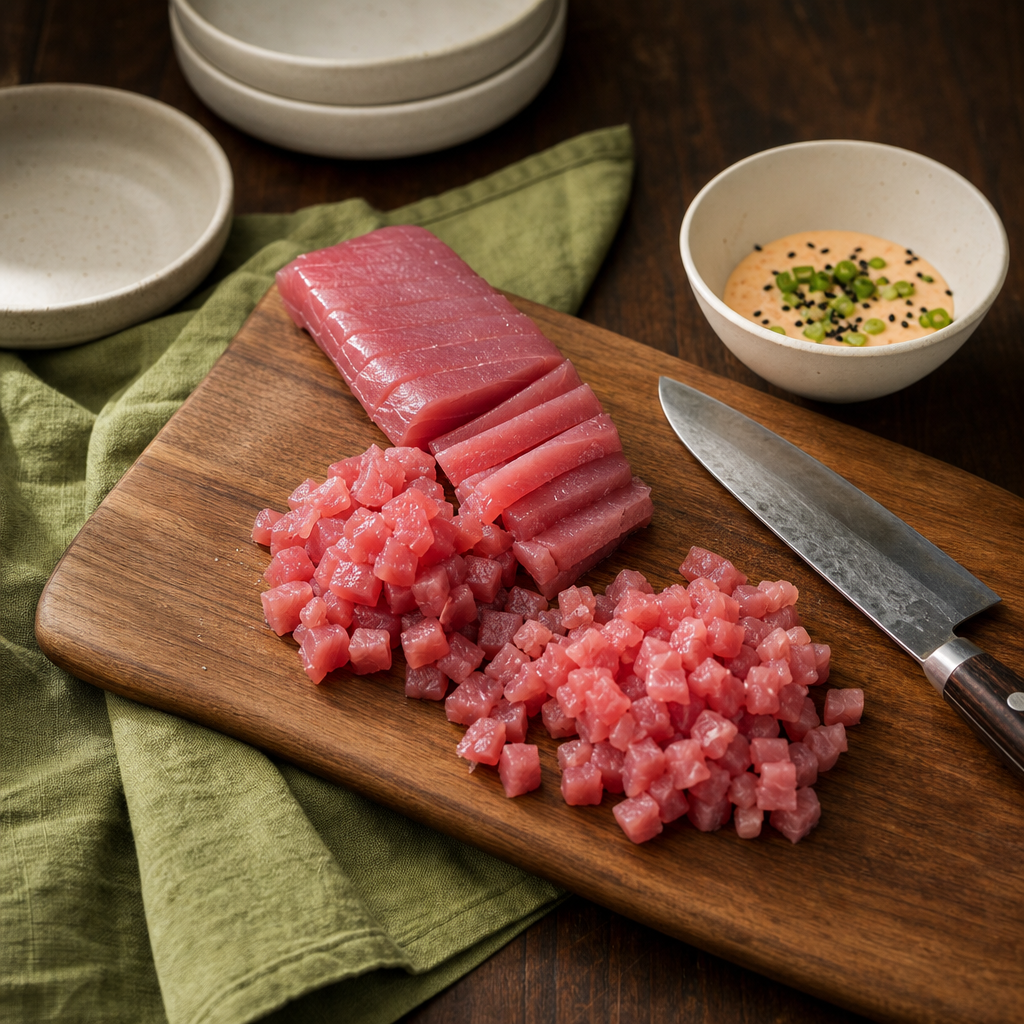 Spicy Tuna Roll step 5: Cut the tuna