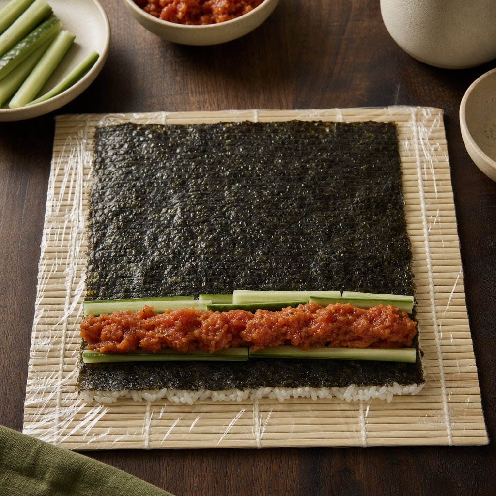 Spicy Tuna Roll step 8: Flip and fill