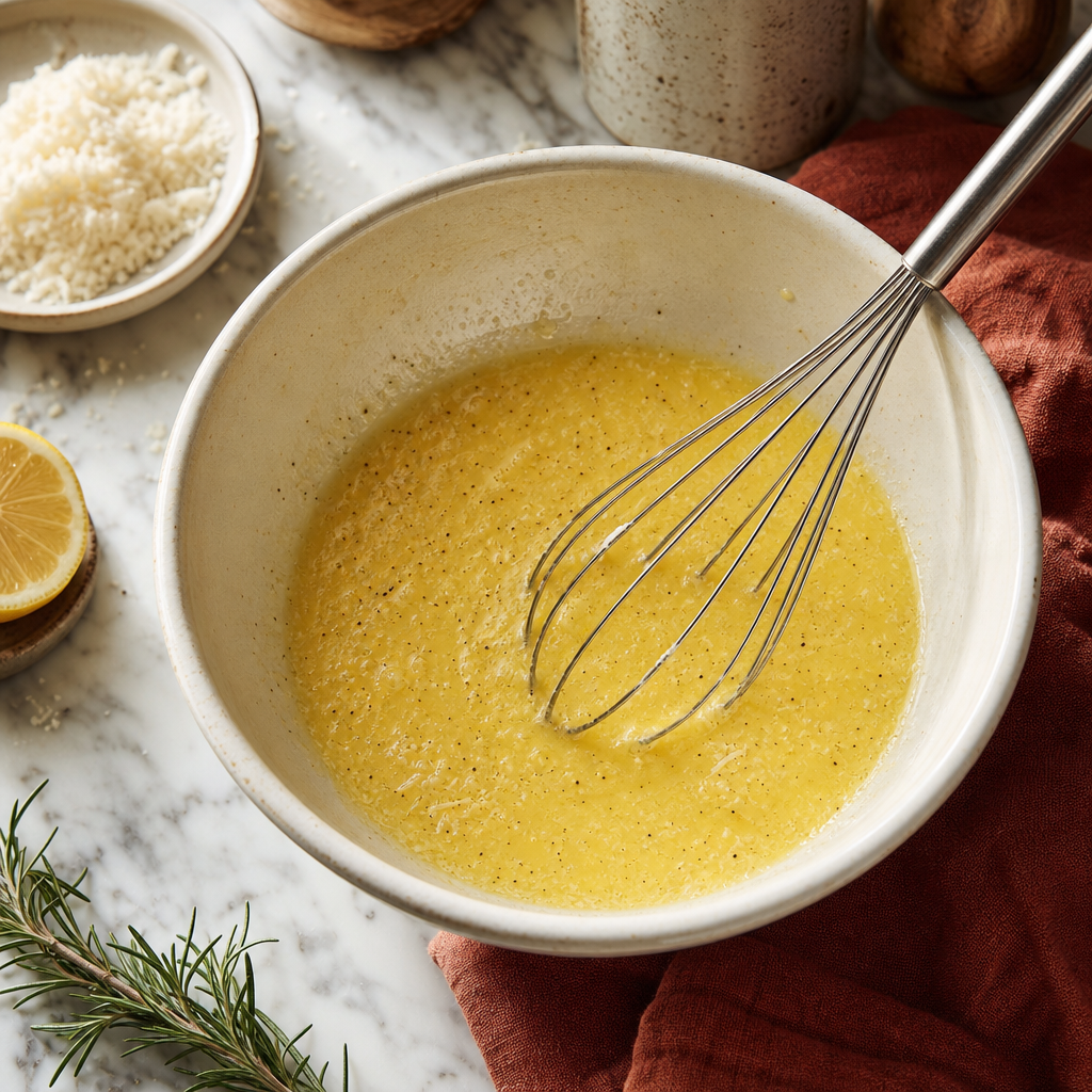 Stracciatella Brodo step 2: Whisk the eggs and cheese