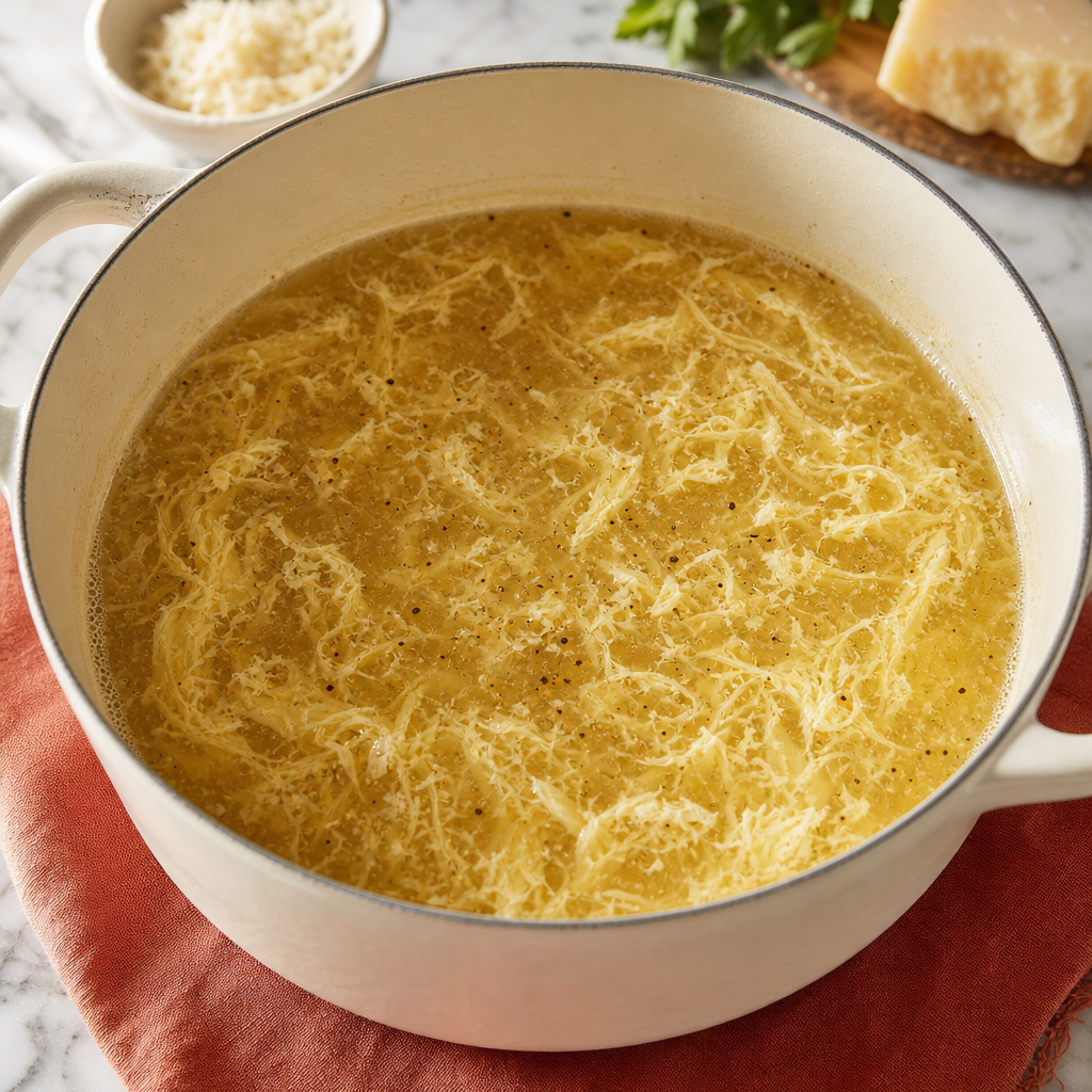 Stracciatella Brodo step 4: Set, then stop