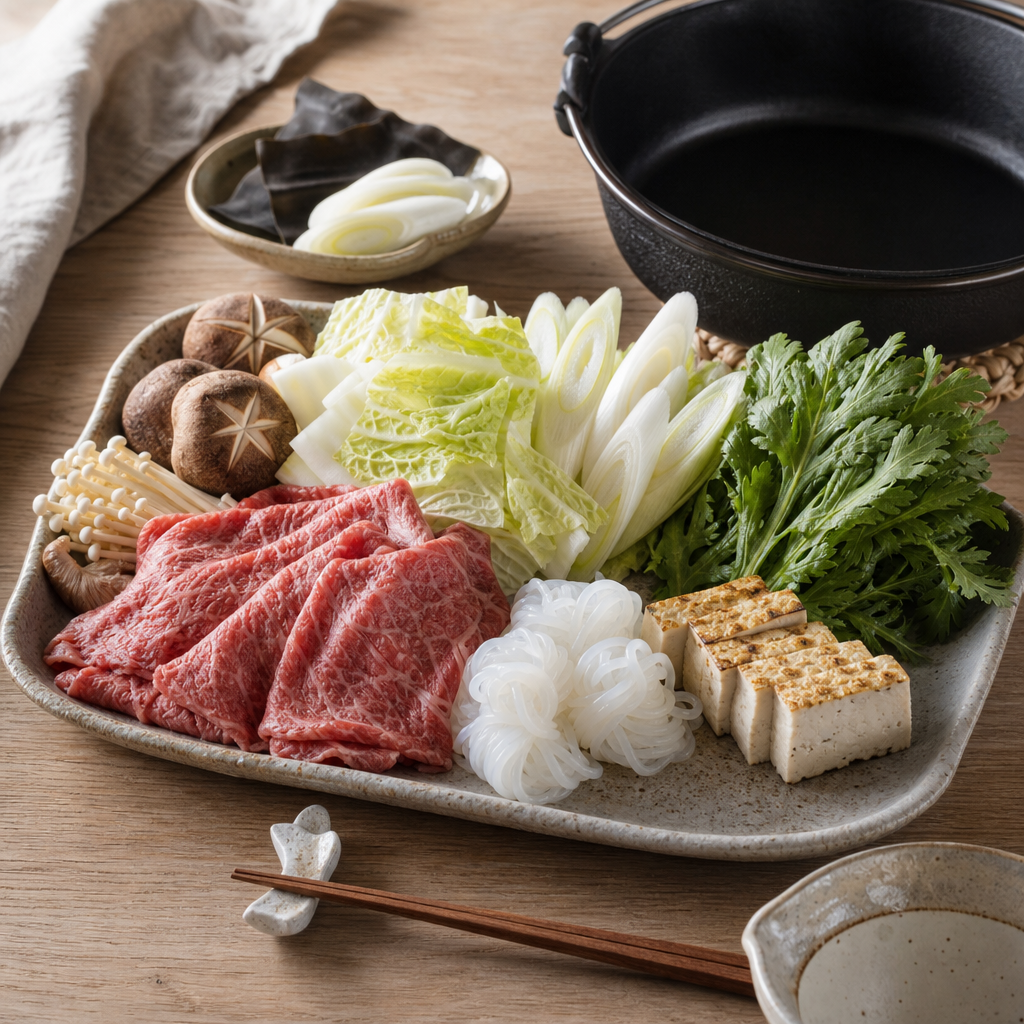 Sukiyaki step 3: Arrange the ingredients