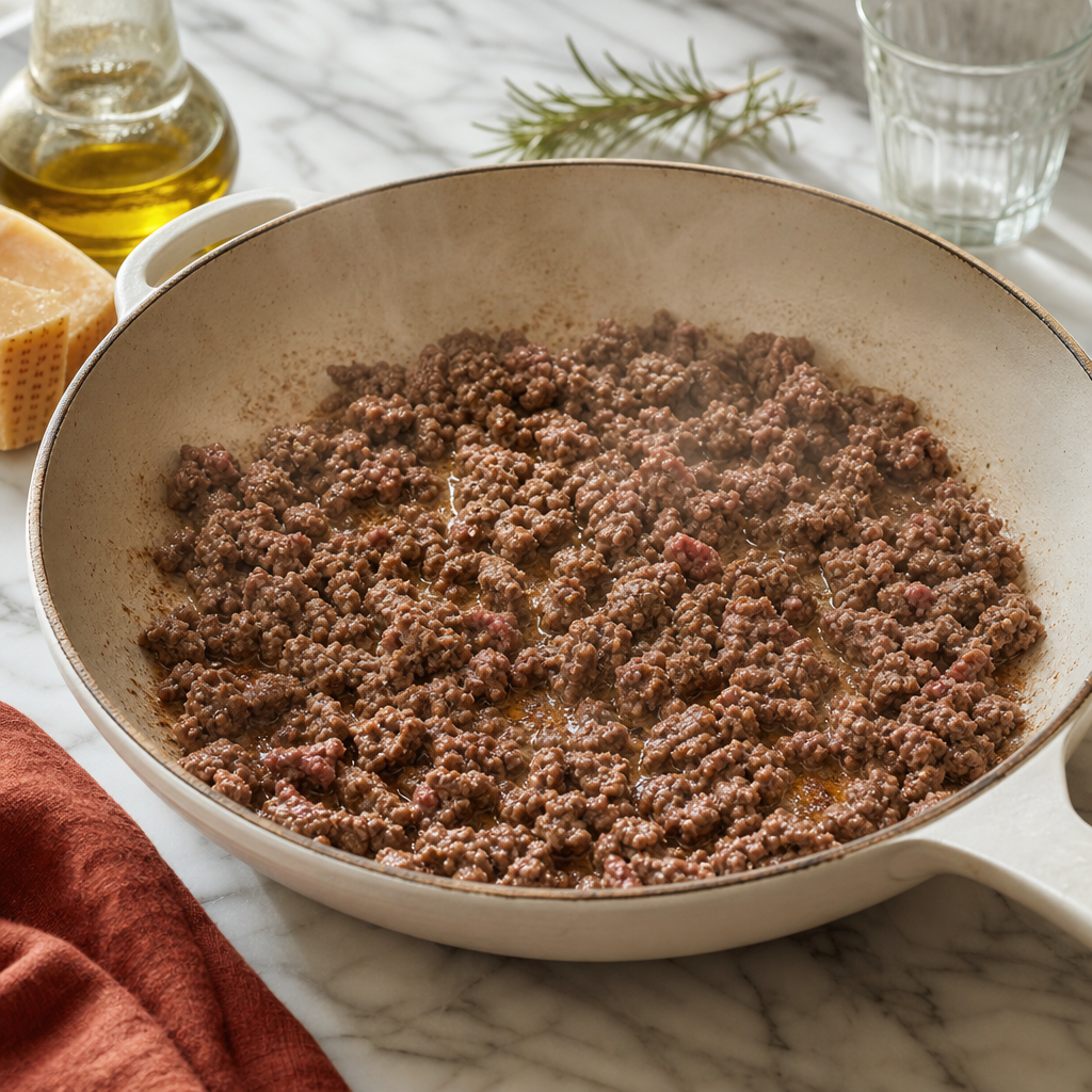 Tagliatelle Ragu step 3: Brown the beef