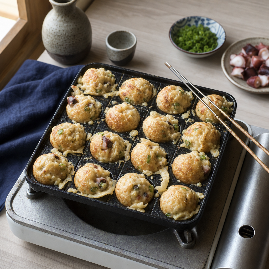 Takoyaki step 5: Turn in stages