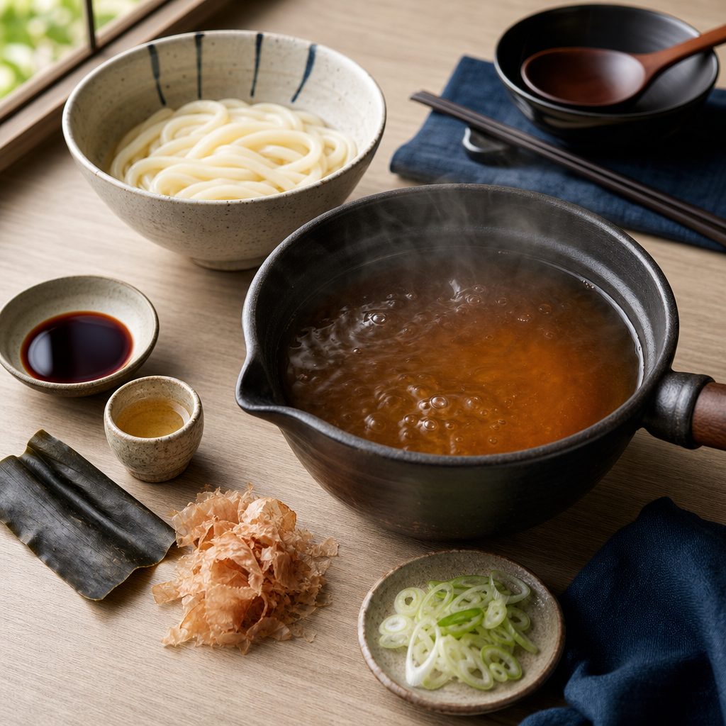 Tempura Udon step 3: Season the udon broth