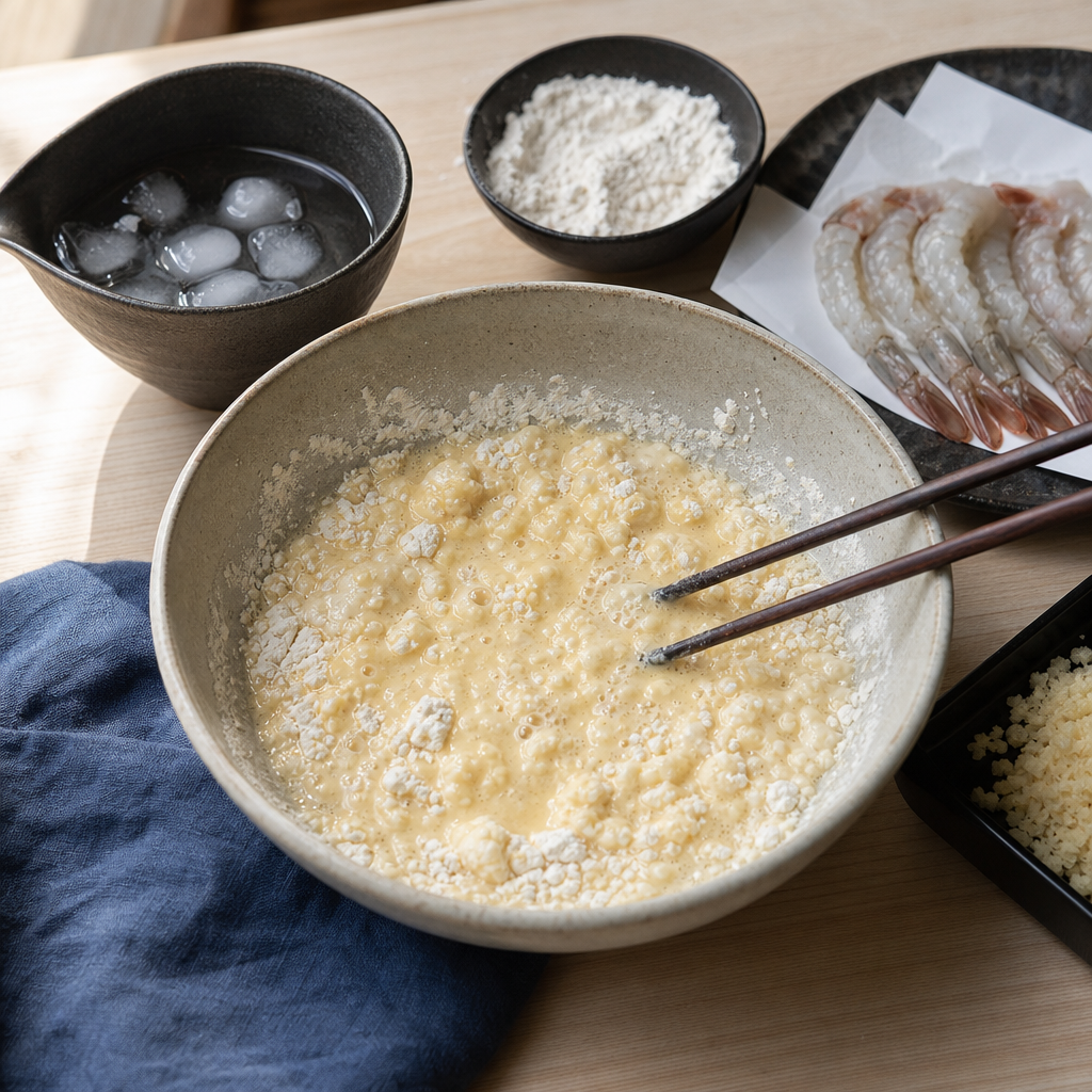 Tempura Udon step 6: Mix the batter at the last moment