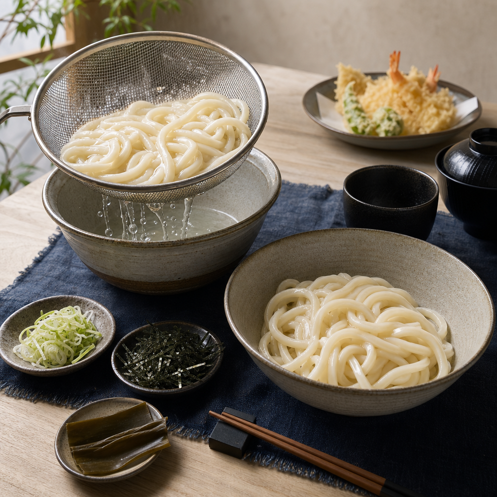 Tempura Udon step 8: Cook and rinse the udon