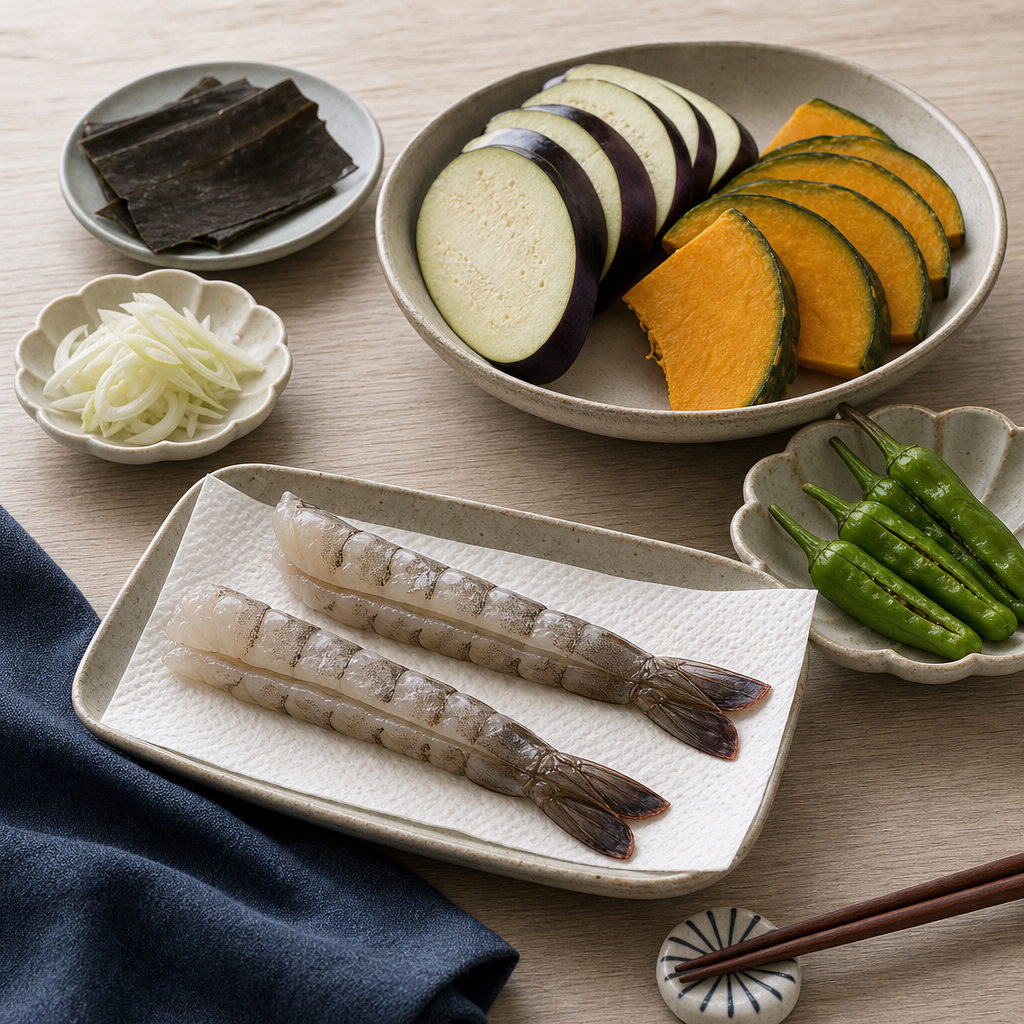 Tendon step 3: Prepare the shrimp and vegetables