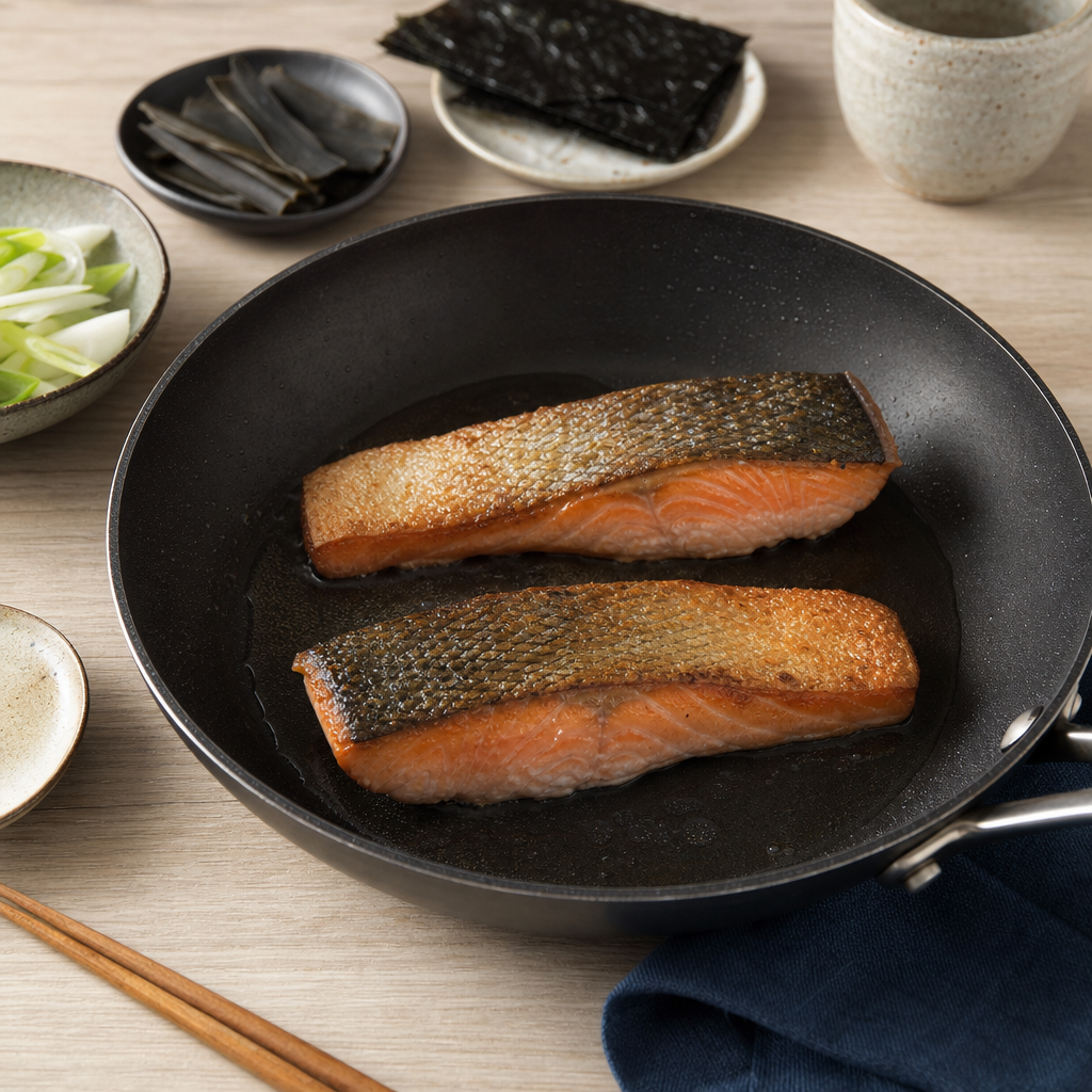 Teriyaki Salmon step 4: Sear skin side first