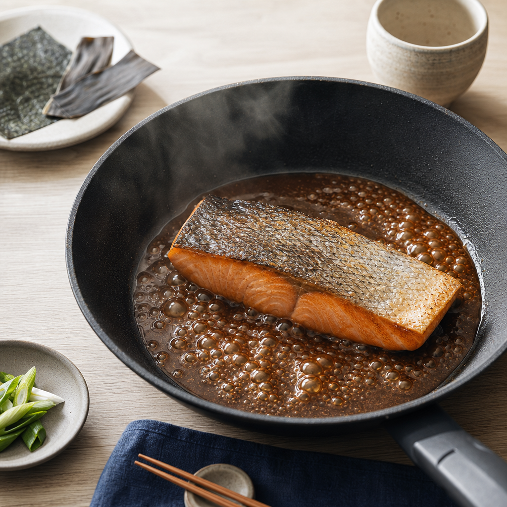 Teriyaki Salmon step 6: Add the tare and reduce