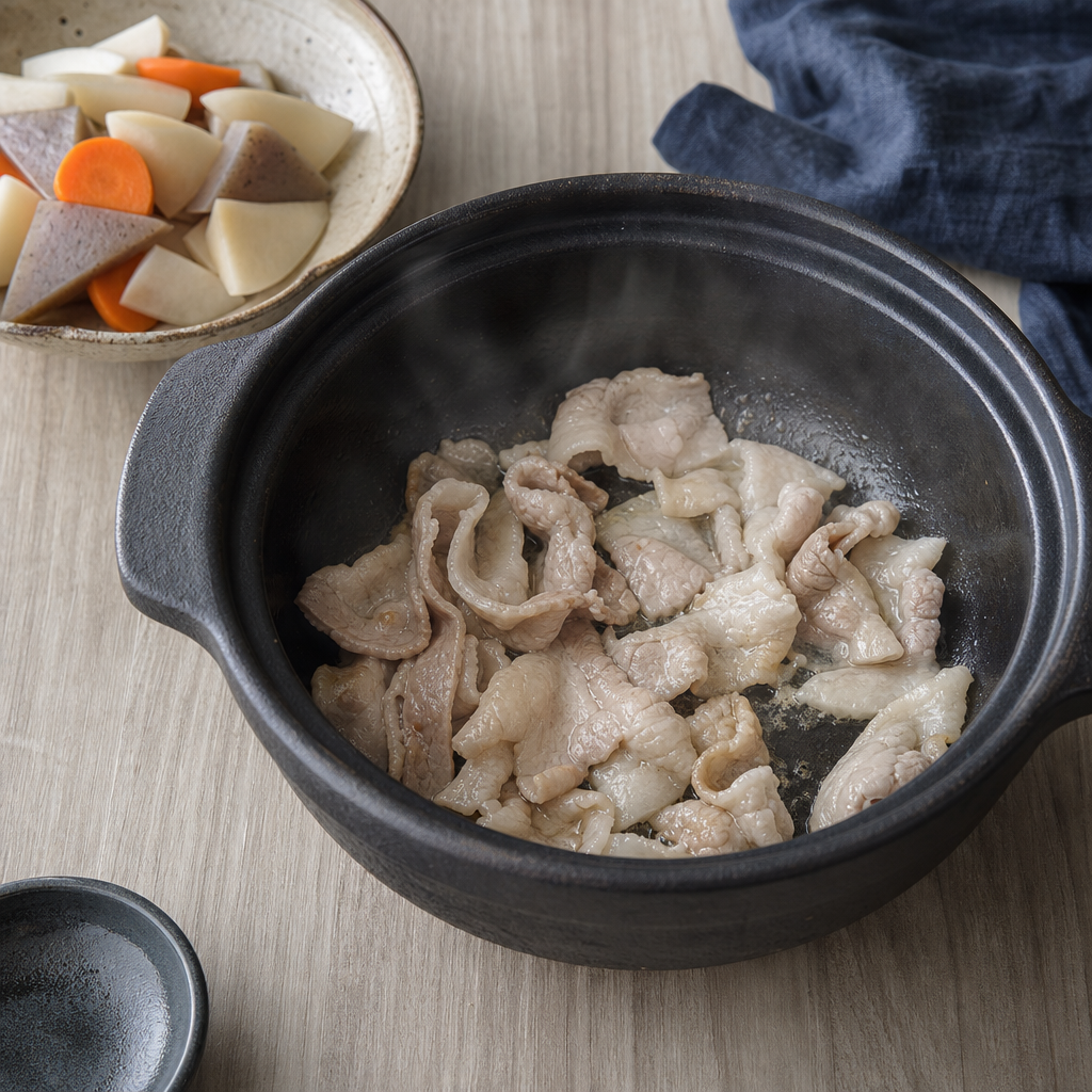 Tonjiru step 4: Render the pork lightly