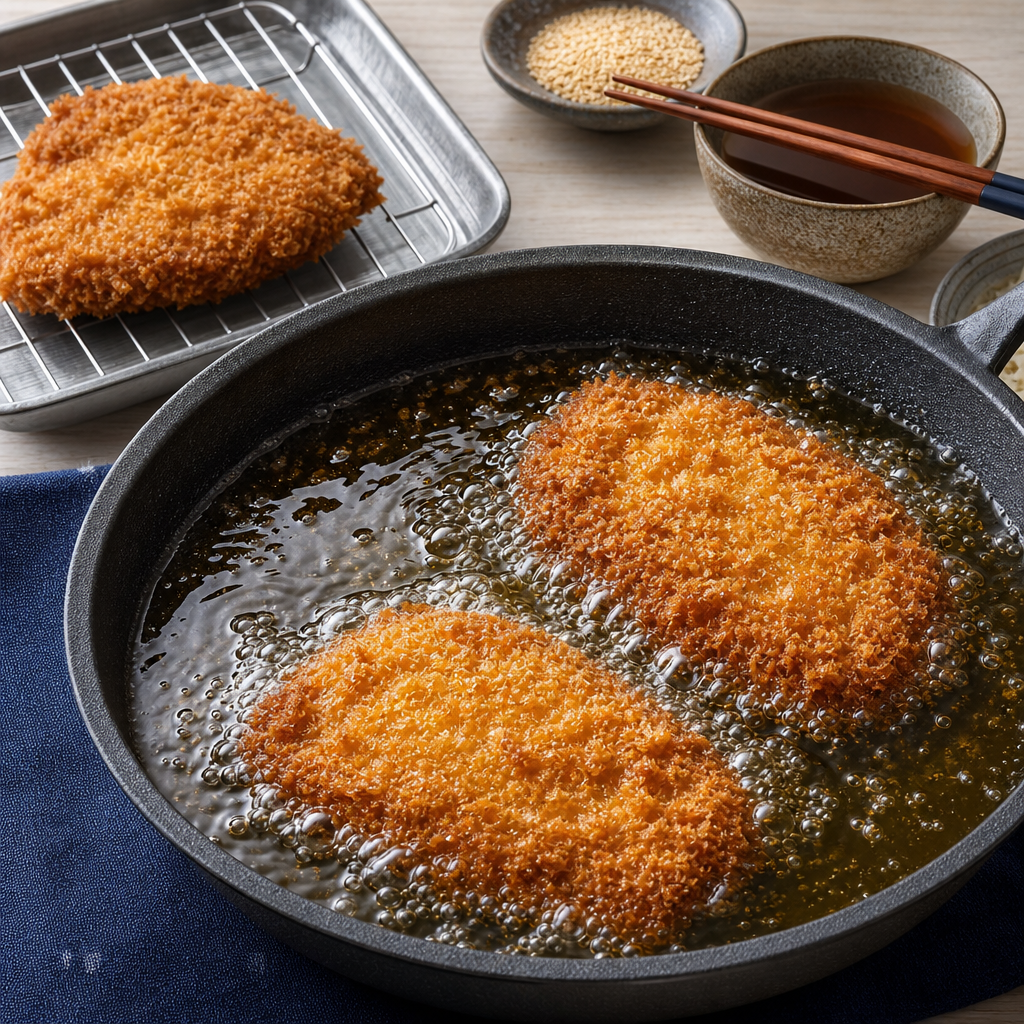 Tonkatsu step 8: Fry the second side