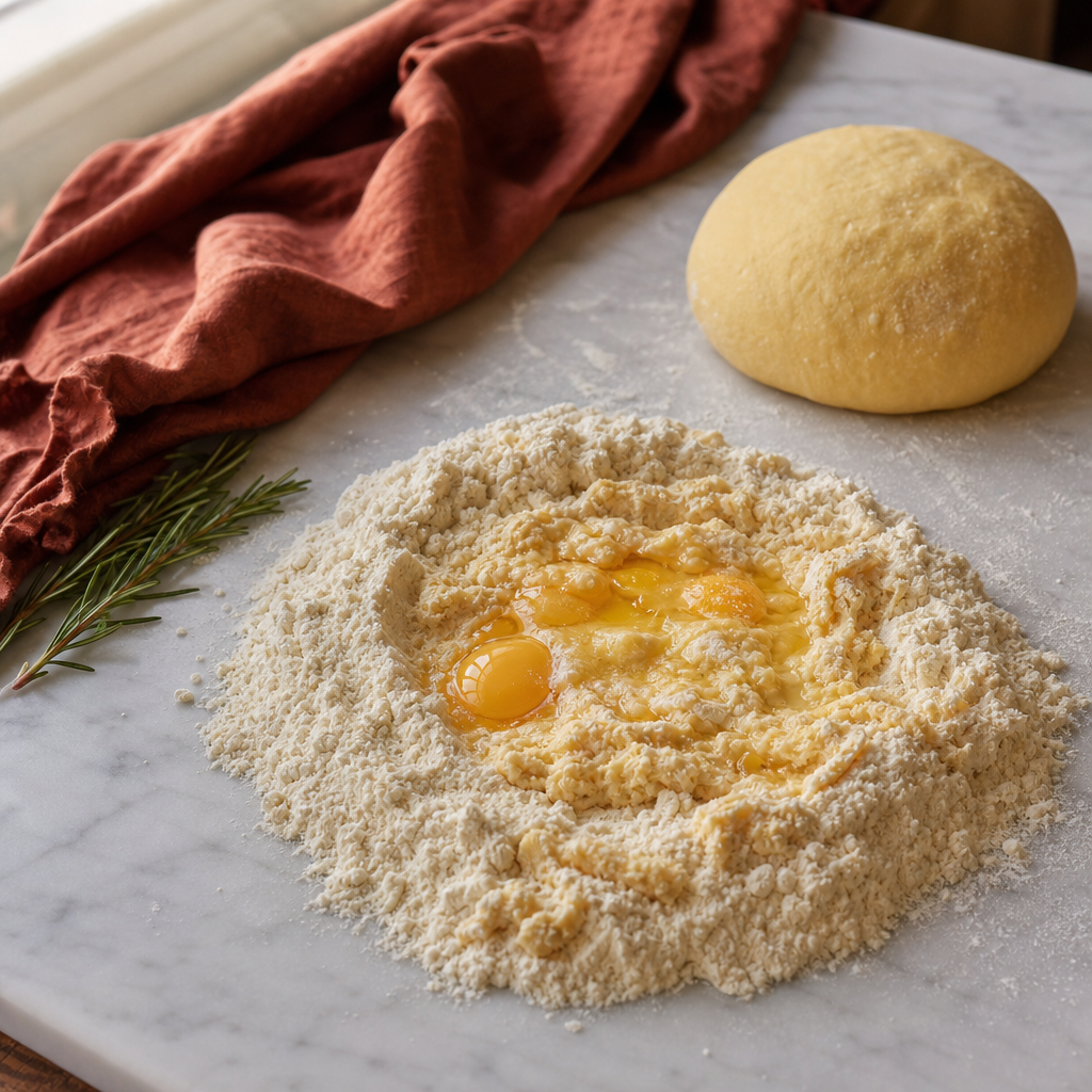 Tortellini in Brodo step 5: Make the egg pasta dough