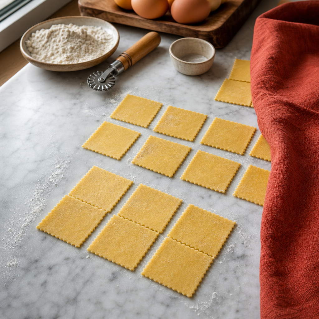 Tortellini in Brodo step 7: Cut small squares