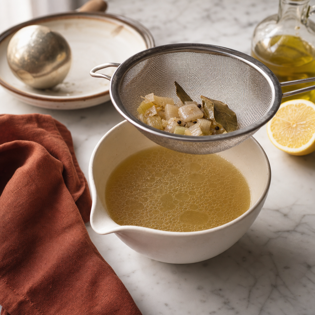 Vitello Tonnato step 5: Strain and chill the broth