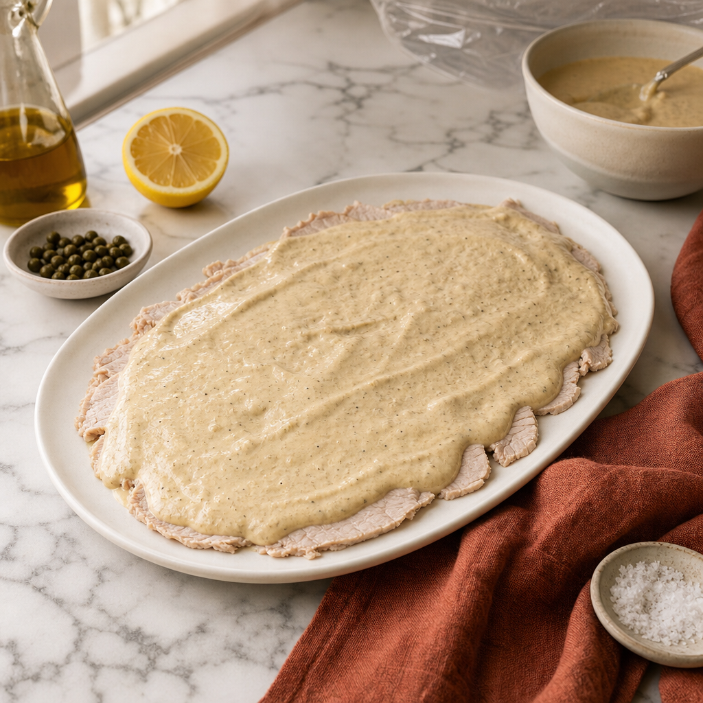 Vitello Tonnato step 9: Coat and mature