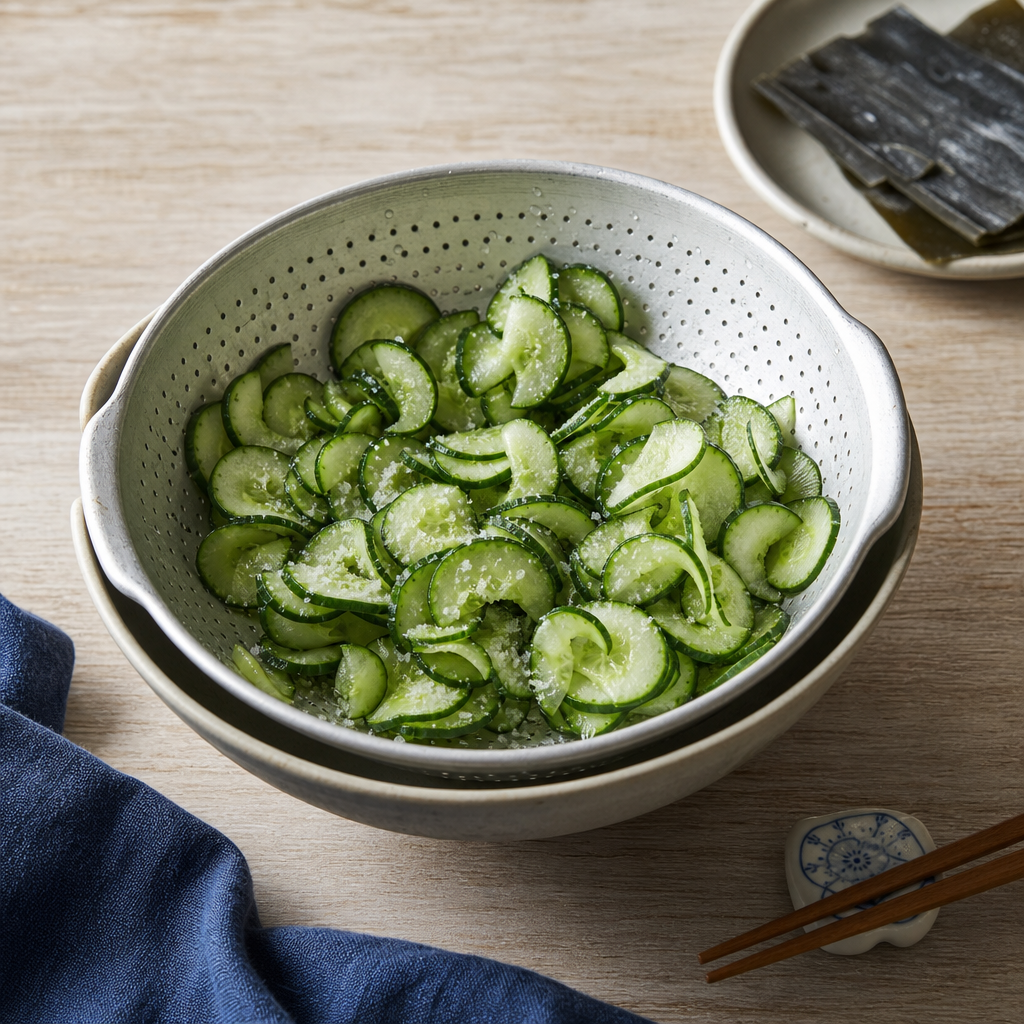 Wakame Salad step 2: Salt the cucumber