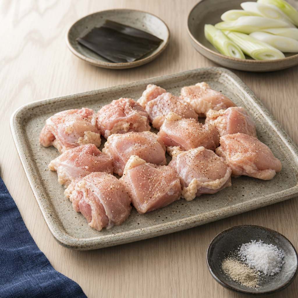 Yakitori Momo step 3: Cut and season the thigh