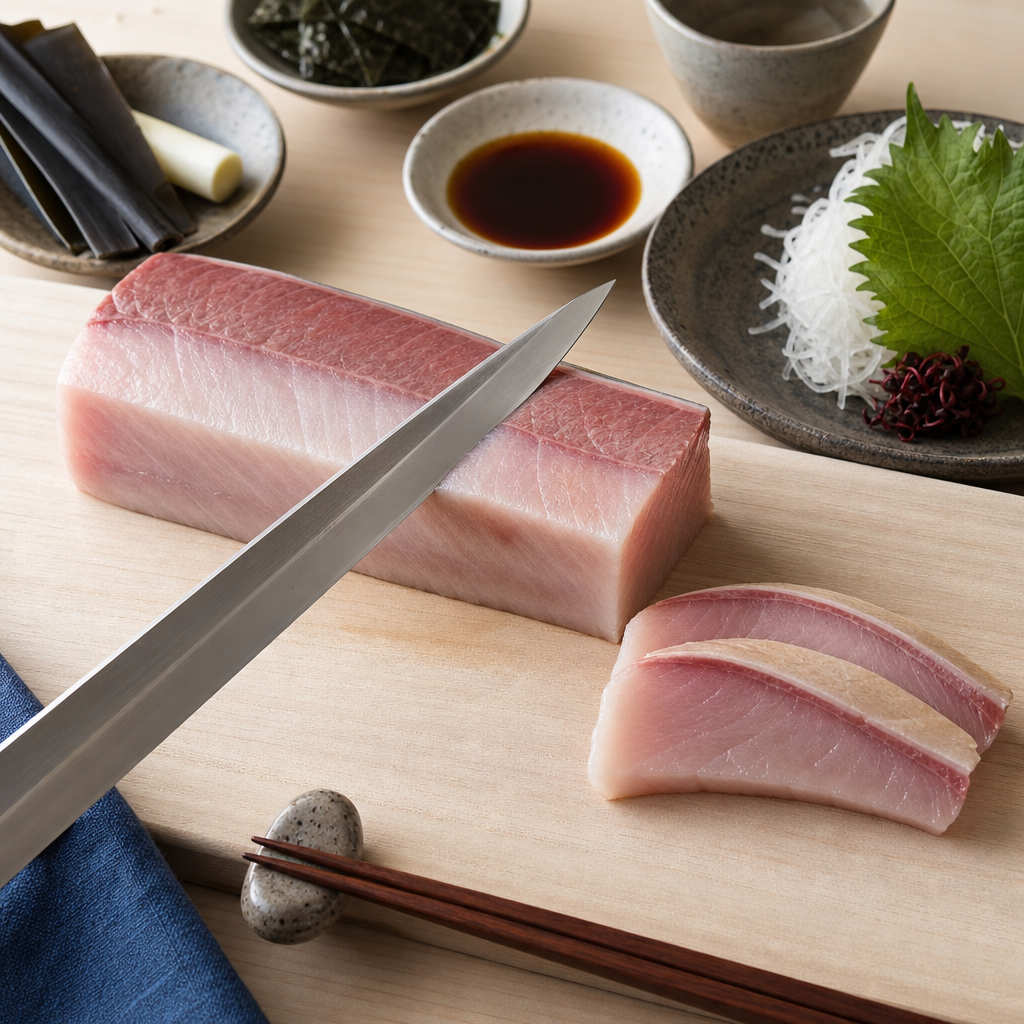 Yellowtail Sashimi step 4: Slice in one stroke