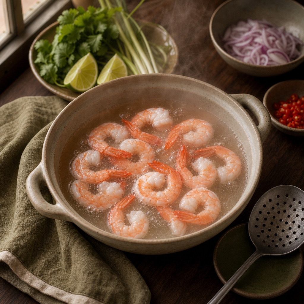 Yum Woon Sen (Thai Glass Noodle Salad) step 3: Poach the shrimp