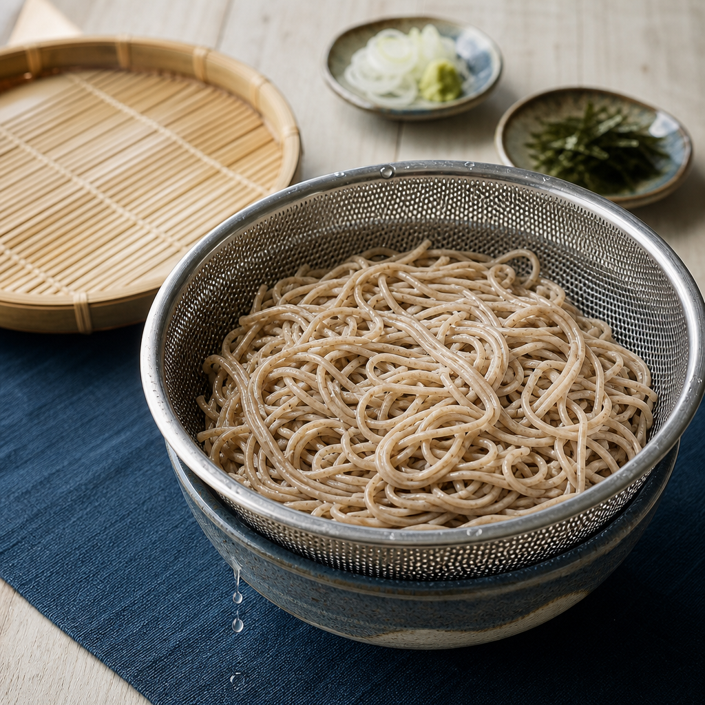 Zaru Soba step 6: Drain until the noodles stop dripping
